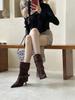 2025 new autumn European and American style belt buckle suede pointed high heel stiletto short boots