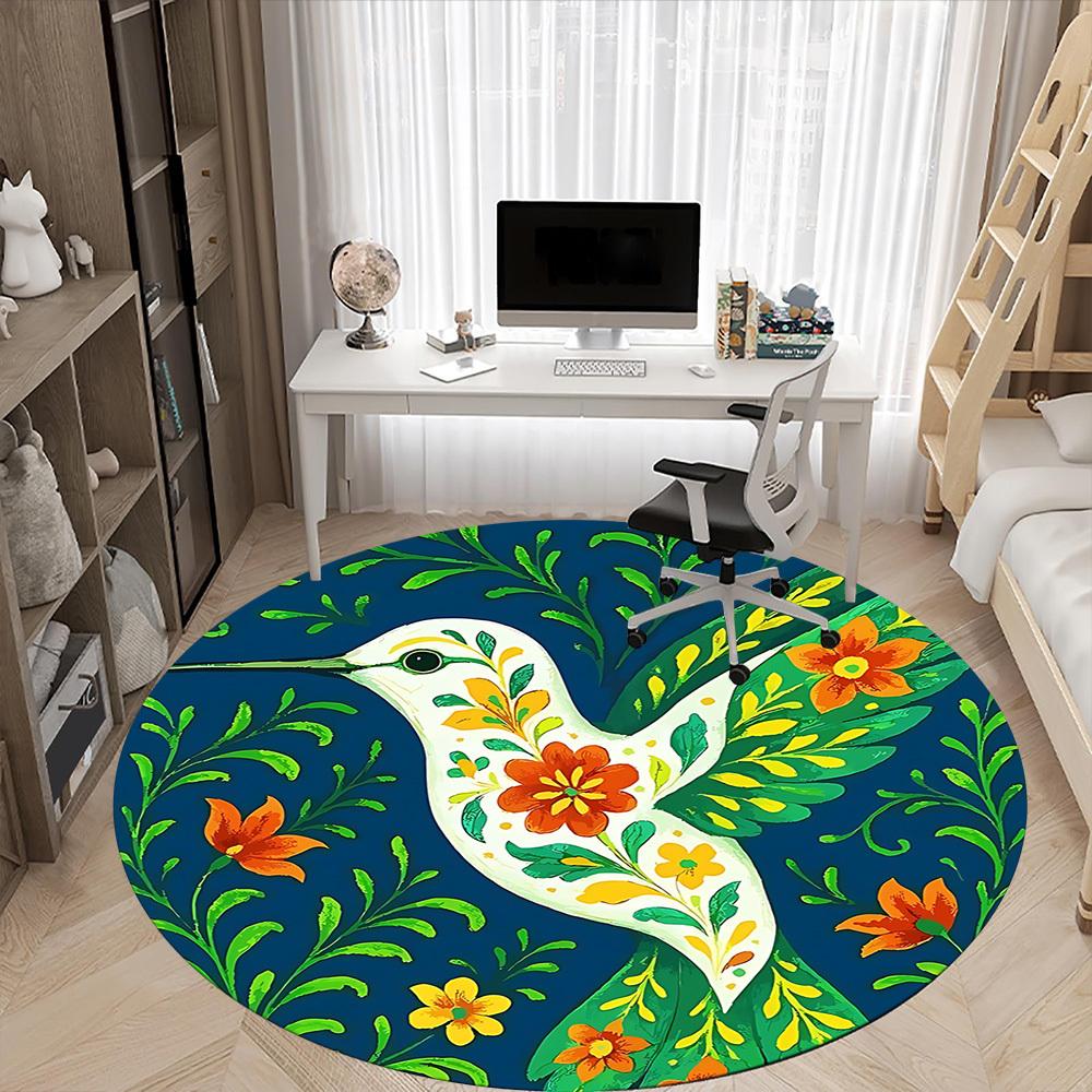 1pc Hummingbird Floral Office Round Area Rug, Under Office Chairs Bedroom Living Room Home Decor, Room Deco