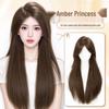 Black Long Straight Wig for Girls with Middle Part - Full Head Coverage with Simulated Hair Fibers
