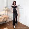 Temperament Sexy Dress Hip Wrap Dress Long Dress Mesh Splicing Slim Foot Bath Work Clothes