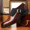 New Britain Men's Pointed Alligator Pattern Slip On Casual Shoes Business Monk Strap Loafers Formal Wedding Dress Footwear