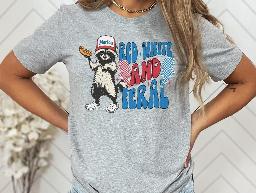 Funny 4th of July Shirt, Feral Raccoon Tee Shirt, Independence Day America Tee Unisex T-Shirt M