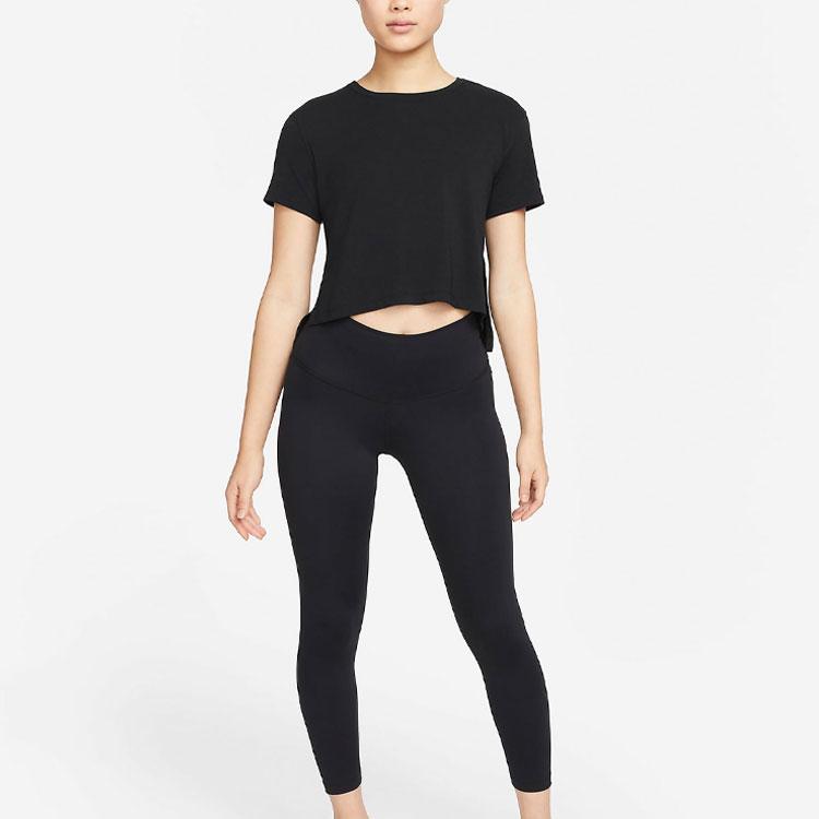 Nike Solid Crew Neck Loose Cropped Short Sleeve T-Shirt Women Tops Black DM7026-010