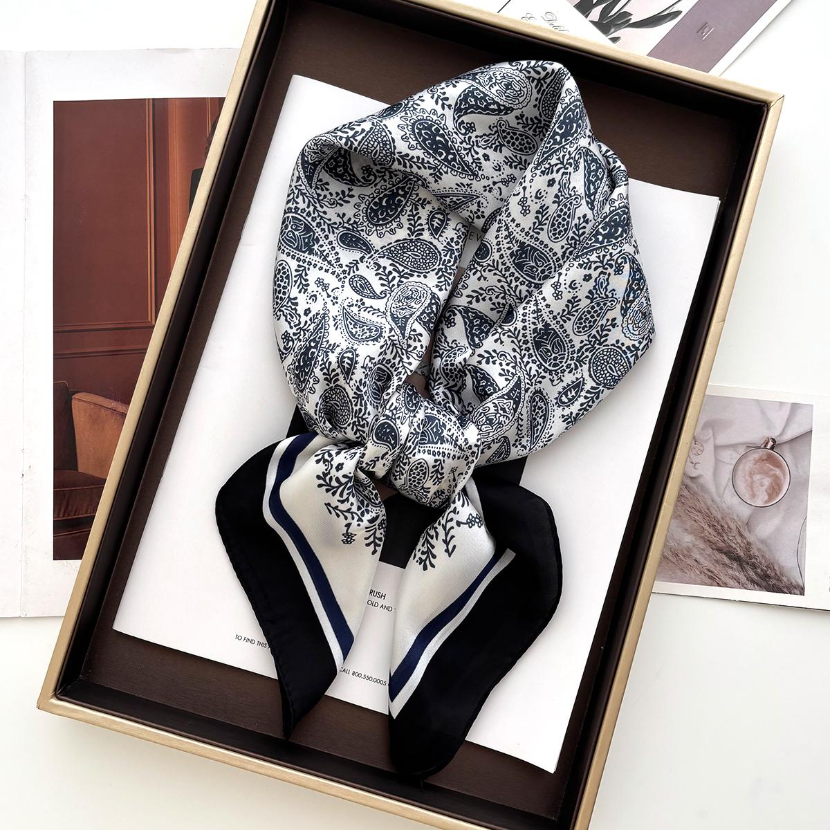 

Luxury 70cm Square Scarf for Women Soft Satin Neckerchief Scarf Elegant Ladies Bag Ribbon Headband Bandana Shawl For Daily Wear