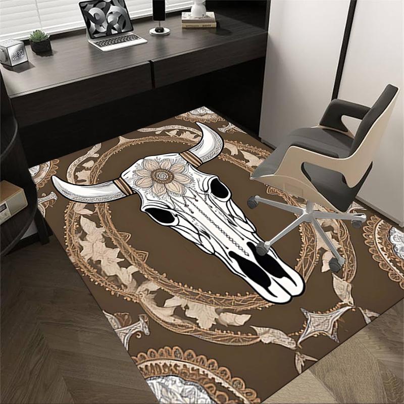

1PC Bull Skull Pattern Anti-slip carpet, suitable for Office, bedroomand playrooms. It can also be used as a sofa footrest cover-R42 60cm by 90cm