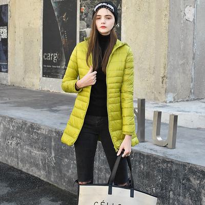 Wyściełana długa kurtka z kapturem Duck Down Female Ultra Light Slim Solid Jackets Coat Portable Parka