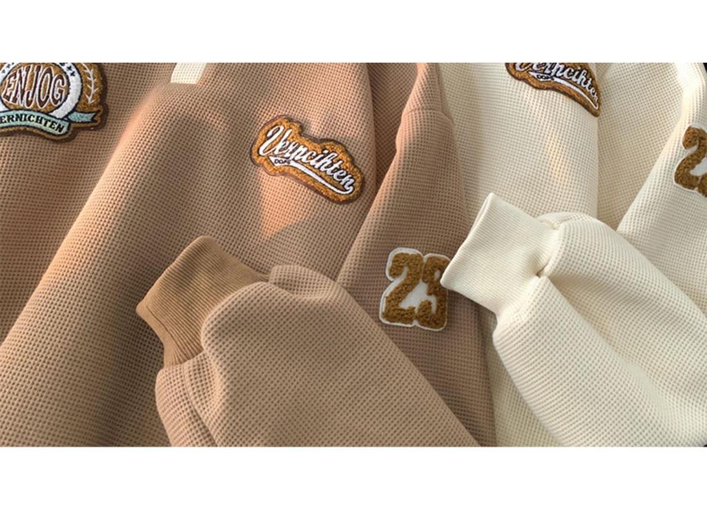 Męska bluza polo waflowa: Modny Haftowany Kołnierz, Styl Retro Amerykański, Ciężka Kurtka z Długim Rękawem na Wiosnę i Jesień