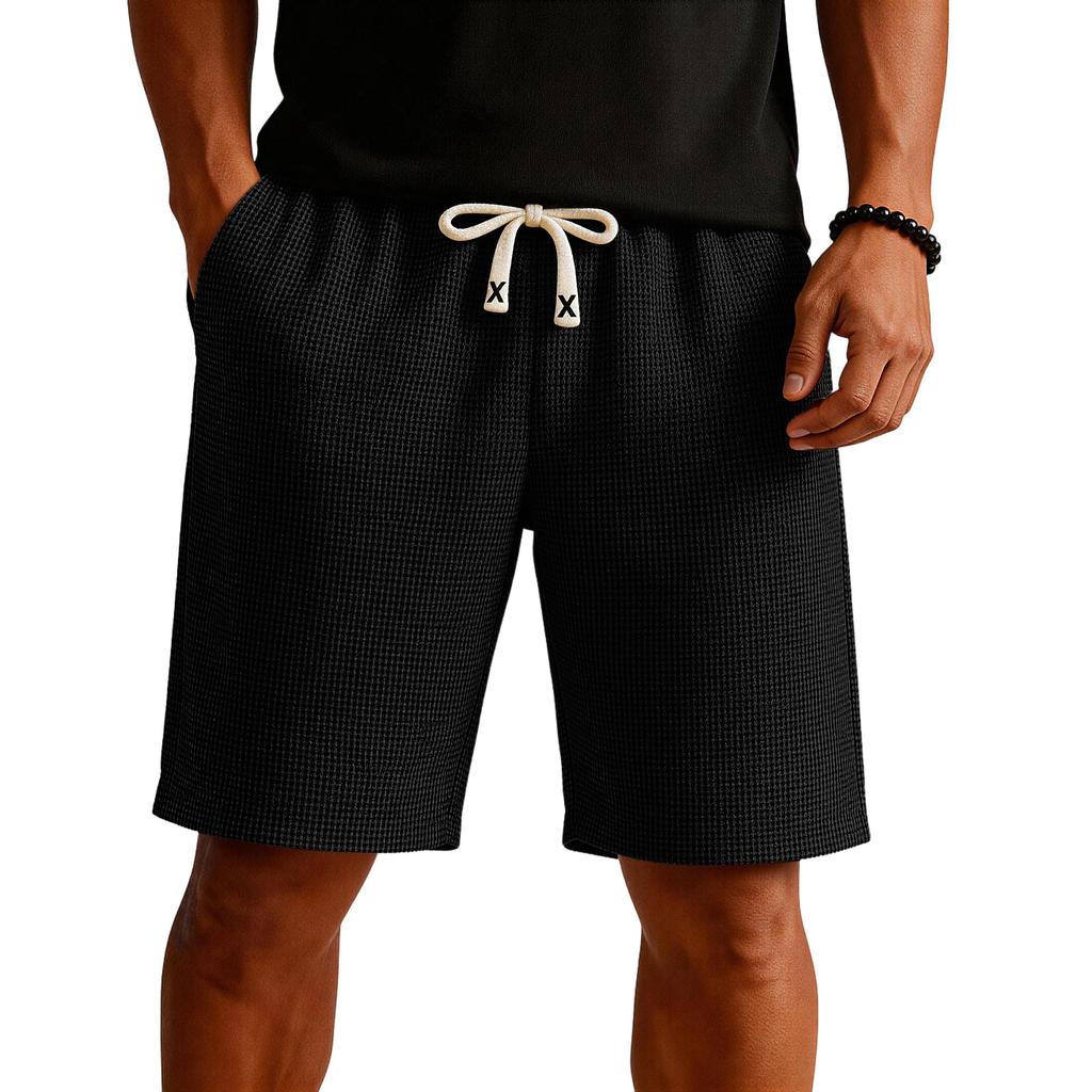 Mens Knit Sweat Shorts Casual Elastic Waist Stretch Workout Gym Shorts 7 inch Inseam Drawstring Running Shorts with Pockets