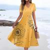 Women's Summer Casual Fashion Print Pocket Short Sleeve V-Neck Swing Dress