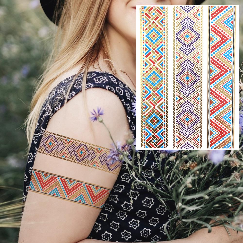 Golden Turtle Anchor Temporary Tattoo For Women Adult Realistic Compass Flower Fake Tattoo Sticker Washable Body Art Tatoo Decal