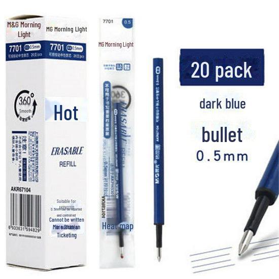 Morning Glory 7701 Varmeslettbar Gelpenn Påfyll - 0,5 mm Svart/Krystallblå med Magisk Viskelær