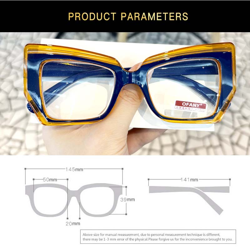 Women's Large-frame Retro Anti-blue Light Fashionable Presbyopia Glasses Ultra-light Polygon Color Blocked Glasses +1.0 To +4.0