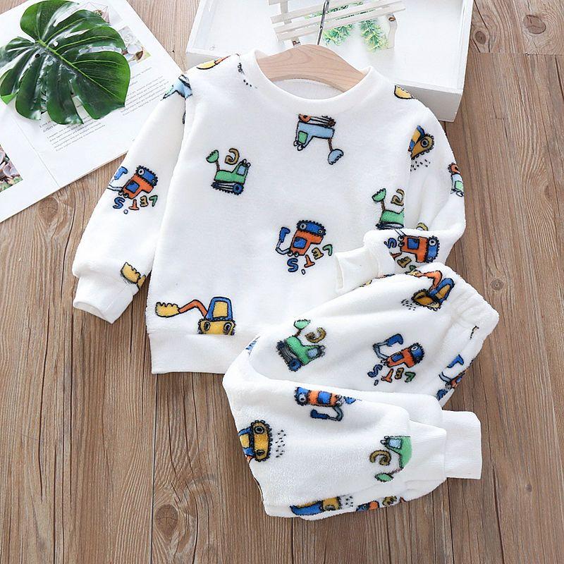 Ropa de hogar para niños de otoño e invierno, pijamas bonitos para bebés y niñas, conjuntos de 2 uds. De pijamas de dibujos animados para niños, pijamas cálidos de manga larga