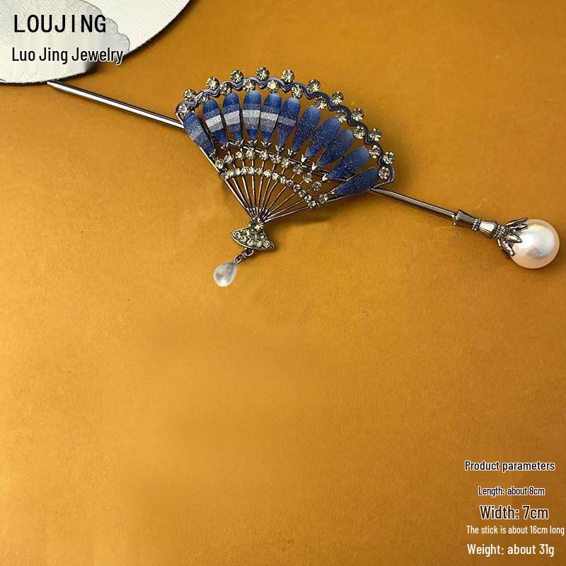 Épingle à cheveux vintage en forme de U avec pompon paon pour femmes - Épingle à chignon nacrée pour Cheongsam et Hanfu