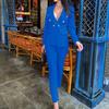 2 Pcs/Set Lady Formal Coat Pants Set Long Sleeves Solid Color Lapel Cardigan Mid Length Jacket High Waist Trousers Formal Business Commuting Outfit