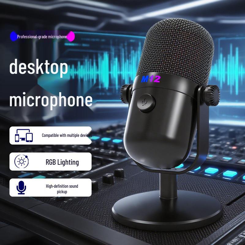 M12 RGB USB Condenser Microphone for Esports, Gaming, Recording, and Live Broadcast