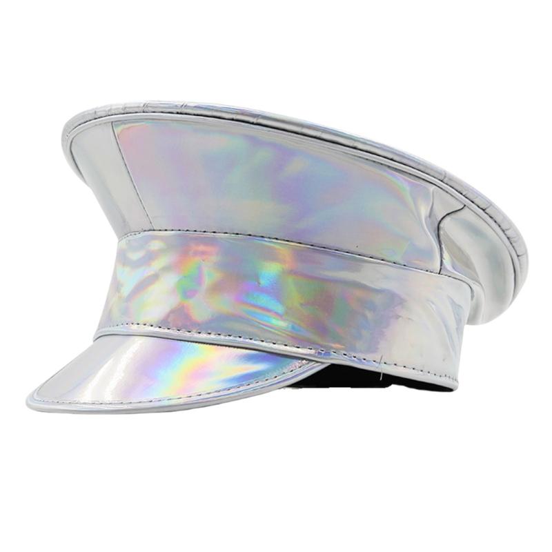 Shimmering Marine Hat Adult PU Leather Flat Top Caps for Bachelorette Party