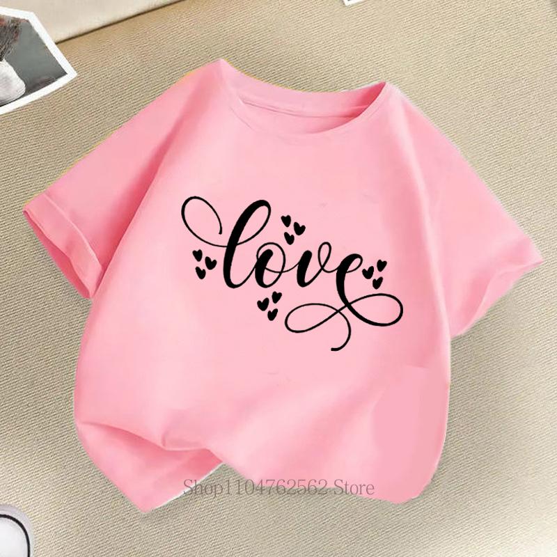 Love Graphic Print Children Clothing Girls Boys Casual Fashion Summer Cute Colorful Tops Kids Crew Neck Short Sleeve Tshirts