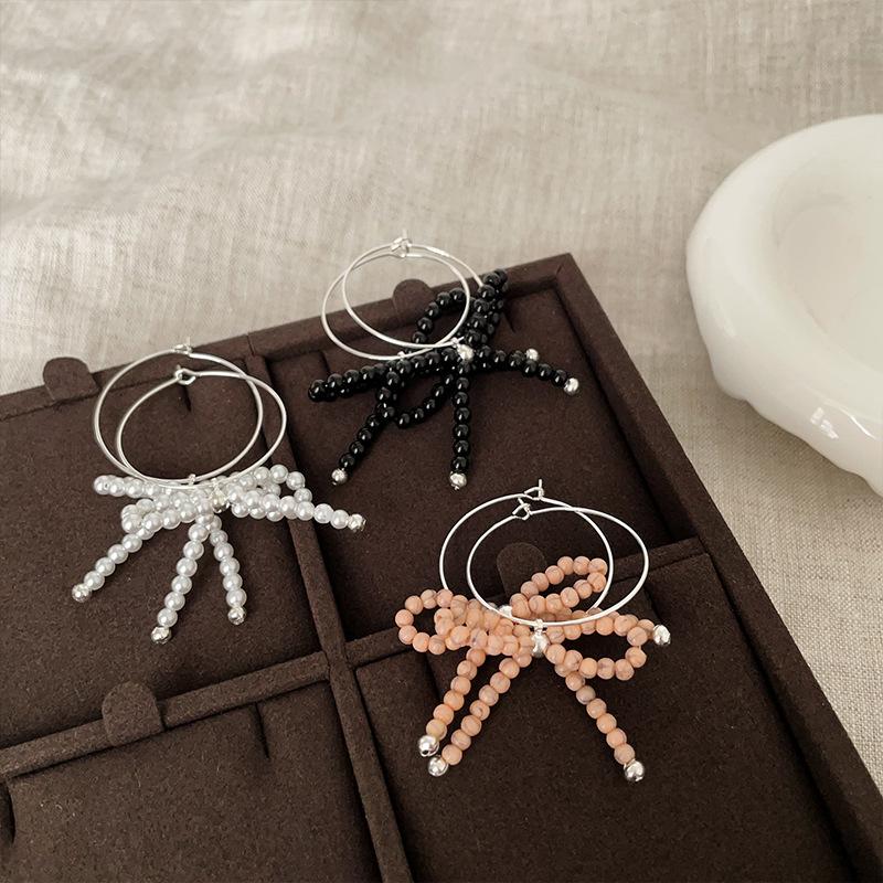 Niche Design Sense Bow Beaded Earrings Female Sweet And Cute Elegant Exquisite Fashion Versatile Earrings