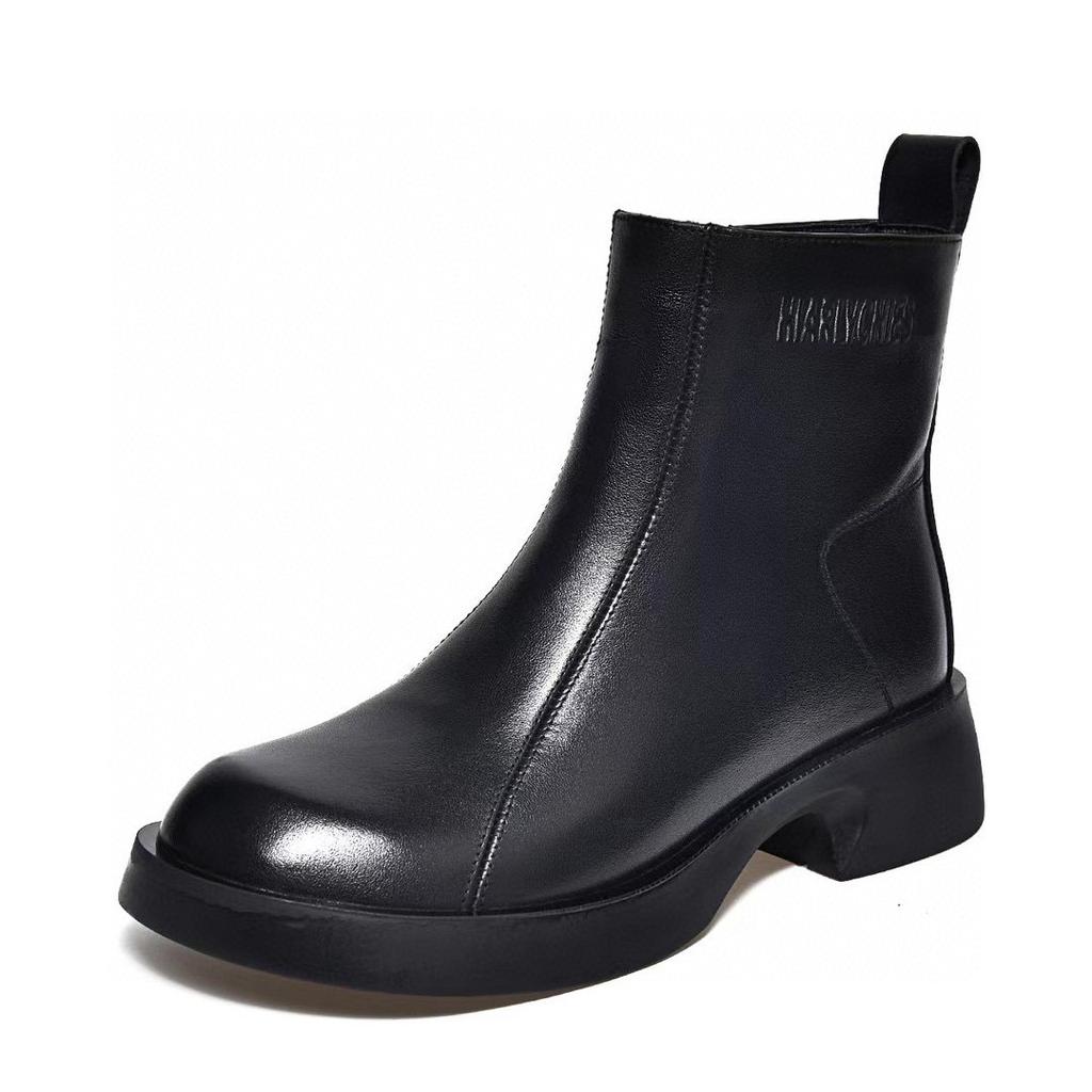 Martin Boots Women's Boots Autumn and Winter New Round Head Flat Bottom Short Boots First Layer Cowhide Casual Leather Boots Simple Big Boots