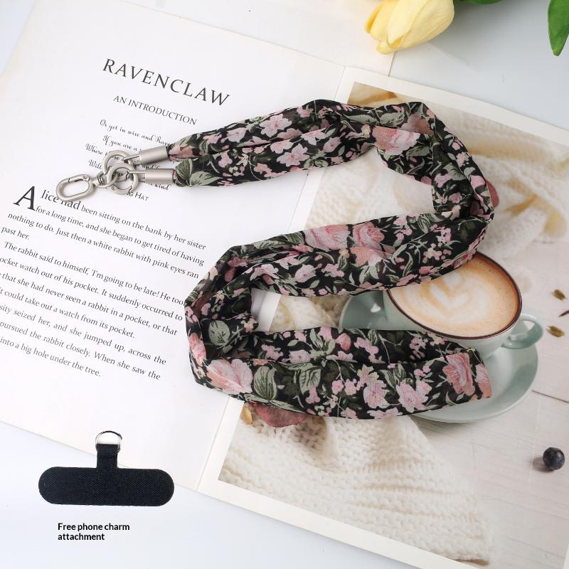 Ins Floral Phone Crossbody Strap Detachable Long Phone Case Lanyard Cute Fabric Shoulder Wrist Chain Mobile Phone Camera Pendant