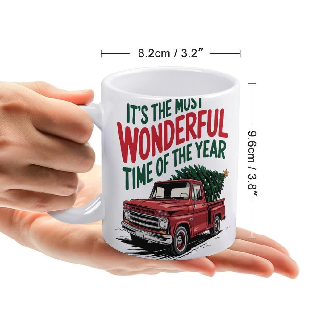 1pc 11oz blank ceramic coffee mug, double-sided printed cup for office team use, glossy white surface, stable base, practical daily drinkware