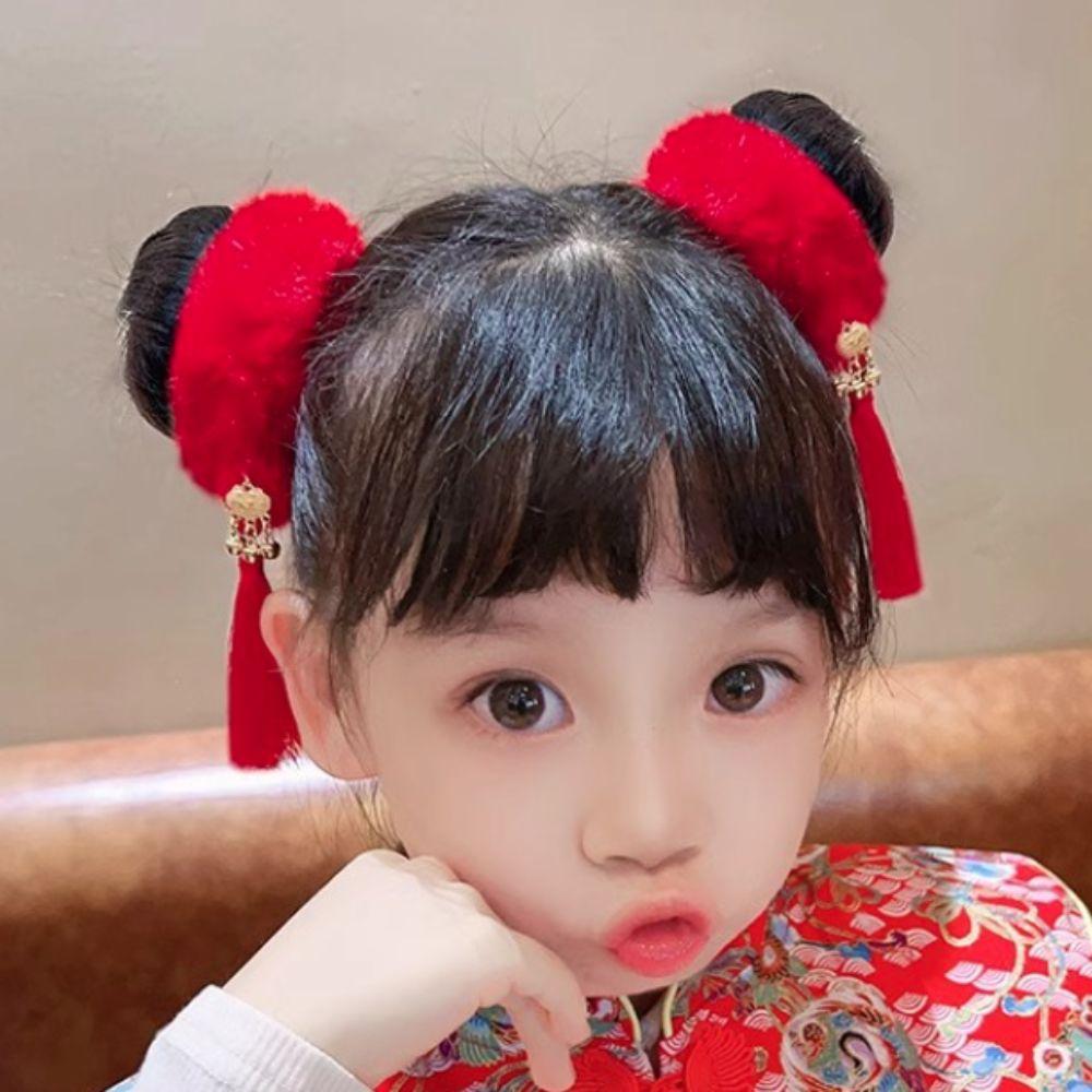 2pcs Universal New Year's Red Plush Hair Rope Ancient Style Girl Hair Ties Girl Headwear  Hanfu