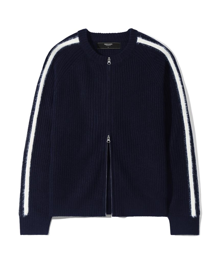TRILLION Washable Hairy Brush Track Zip-Up Knit (Navy)