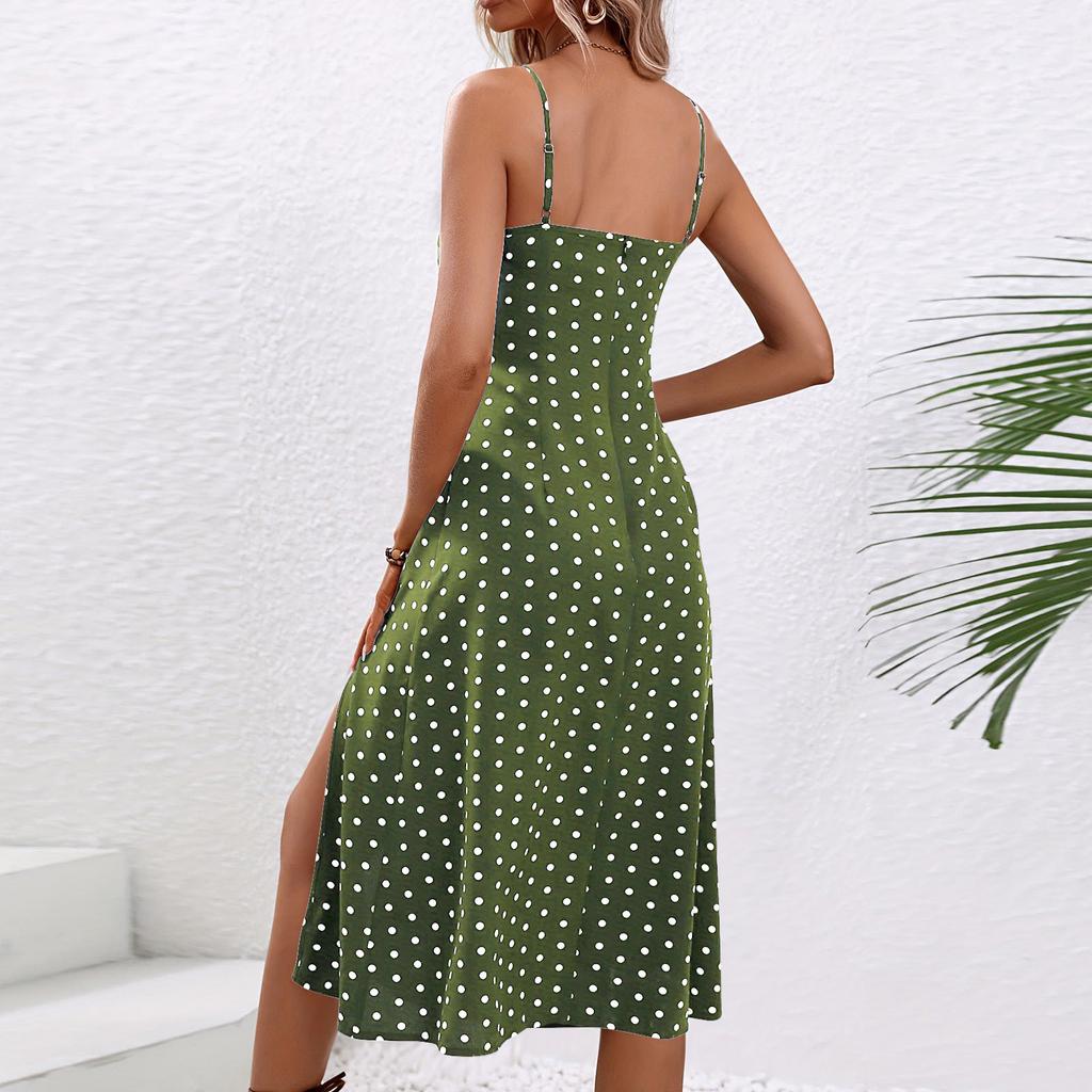 2025 Bohemian Dress Sexy Suspender Split Polka Dot Dress