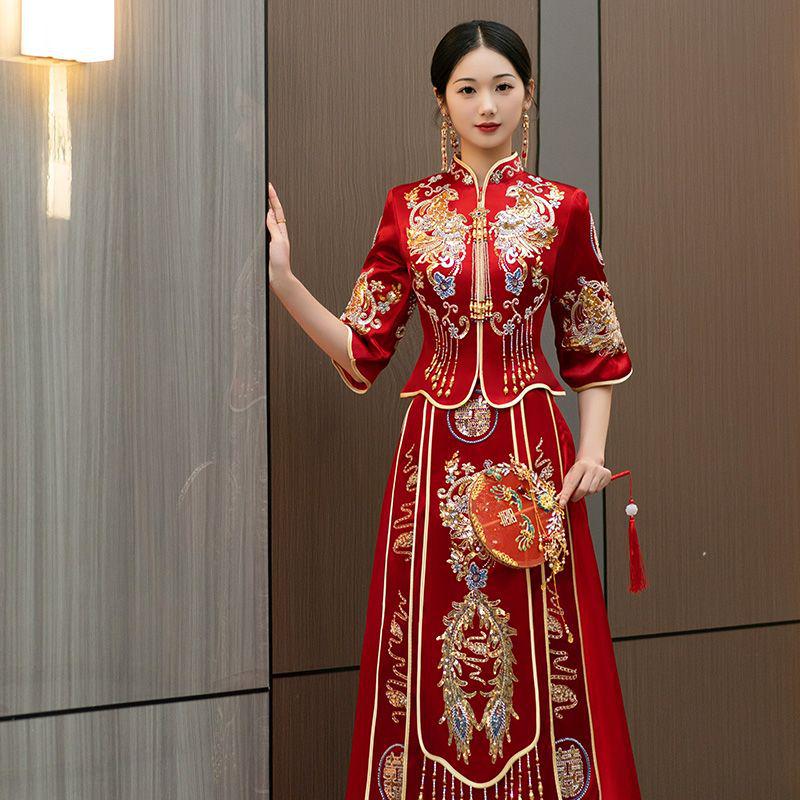 Hua Chu Xi 2025 Elegant Chinese High-end Xiu He Wedding Toast Dress, Exquisite Craftsmanship