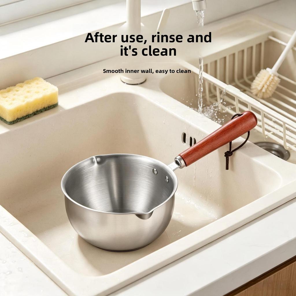 Wooden Handle Stainless Steel Mini Oil Pot Household Kitchen Pouring Oil Melting Butter Small Special Cooking Utensil