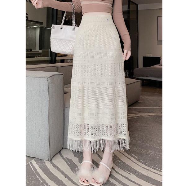 

Летняя женская миди-юбка с кисточками, крючком, кружевом - Облегающий дизайн с высокой талией One Size - Premium Version абрикосовый