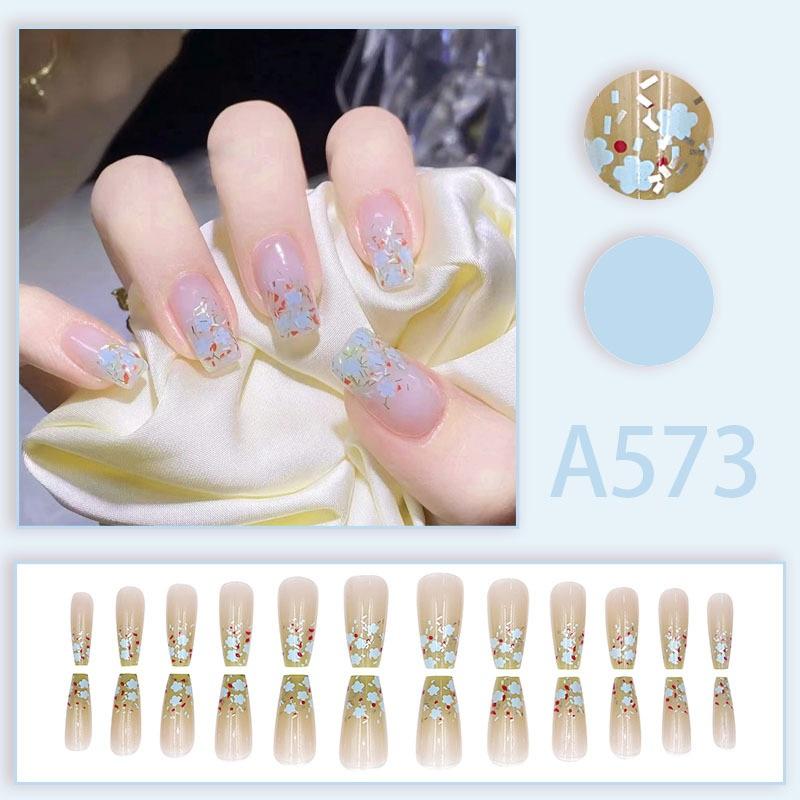 Winter fresh and simple pure lust style bride dance wear nails rainbow love rose fake nails