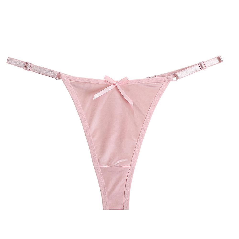 Luxuriöser Satin String mit verstellbarem Riemen: Hüftniedrig, Pfirsichhüften, mit Schleife verzierte Damen-T-Pants