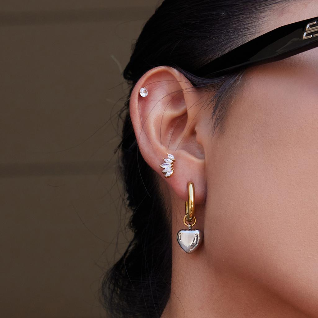 Youthway Minimalist Gold Mixed Solid Color Stainless Steel Heart Dangle Earrings Studs Street Fashion Everyday Wear Jewel