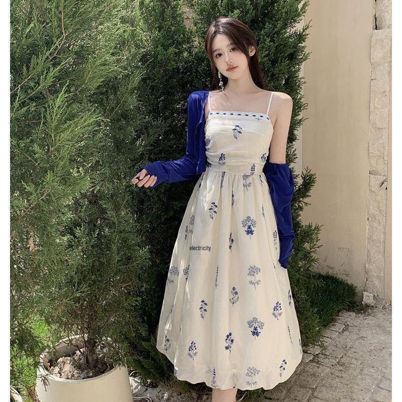 Plus Size French-Style Floral Dress & Sun Protection Cardigan Set for Women