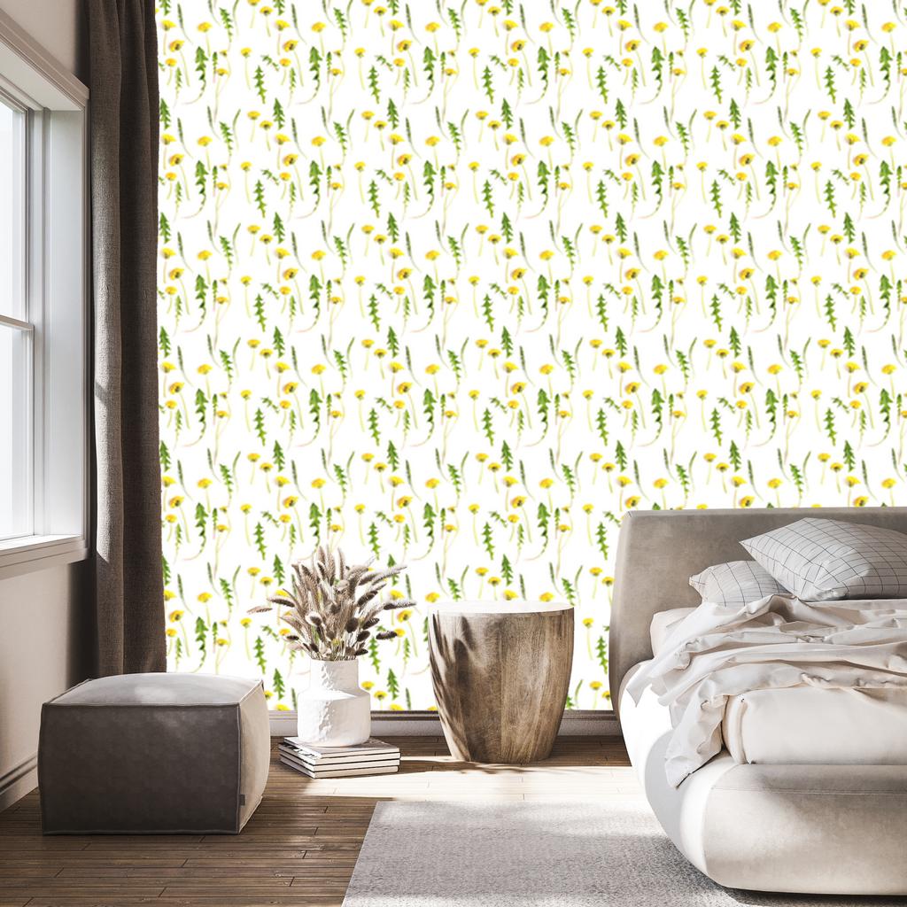 Wallpaper Flowers Dandelions with Leaves for Living Room and Bedroom 50x1000