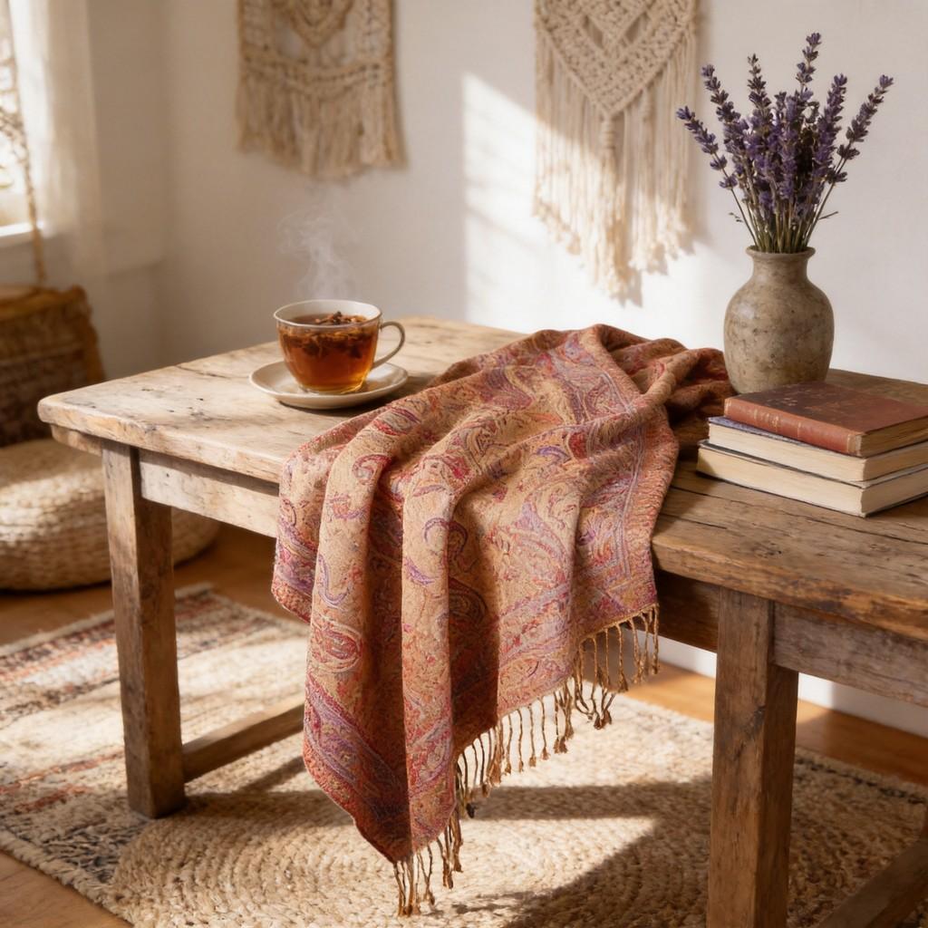 Ethnic Style Knit Scarf With Tassels For Women Warm Sunshade Dustproof Allseason