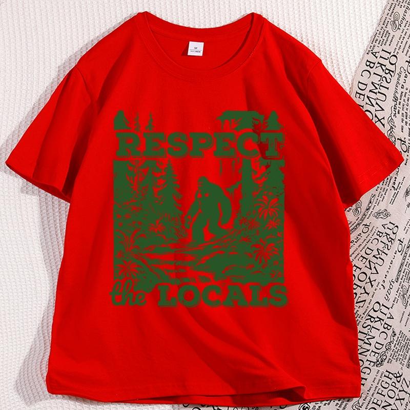 Respect The Locals TShirt Men Funny Bigfoot T Shirt Vintage Nature Tshirt Cotton Short Sleeve Graphic Tee Male Clothing S