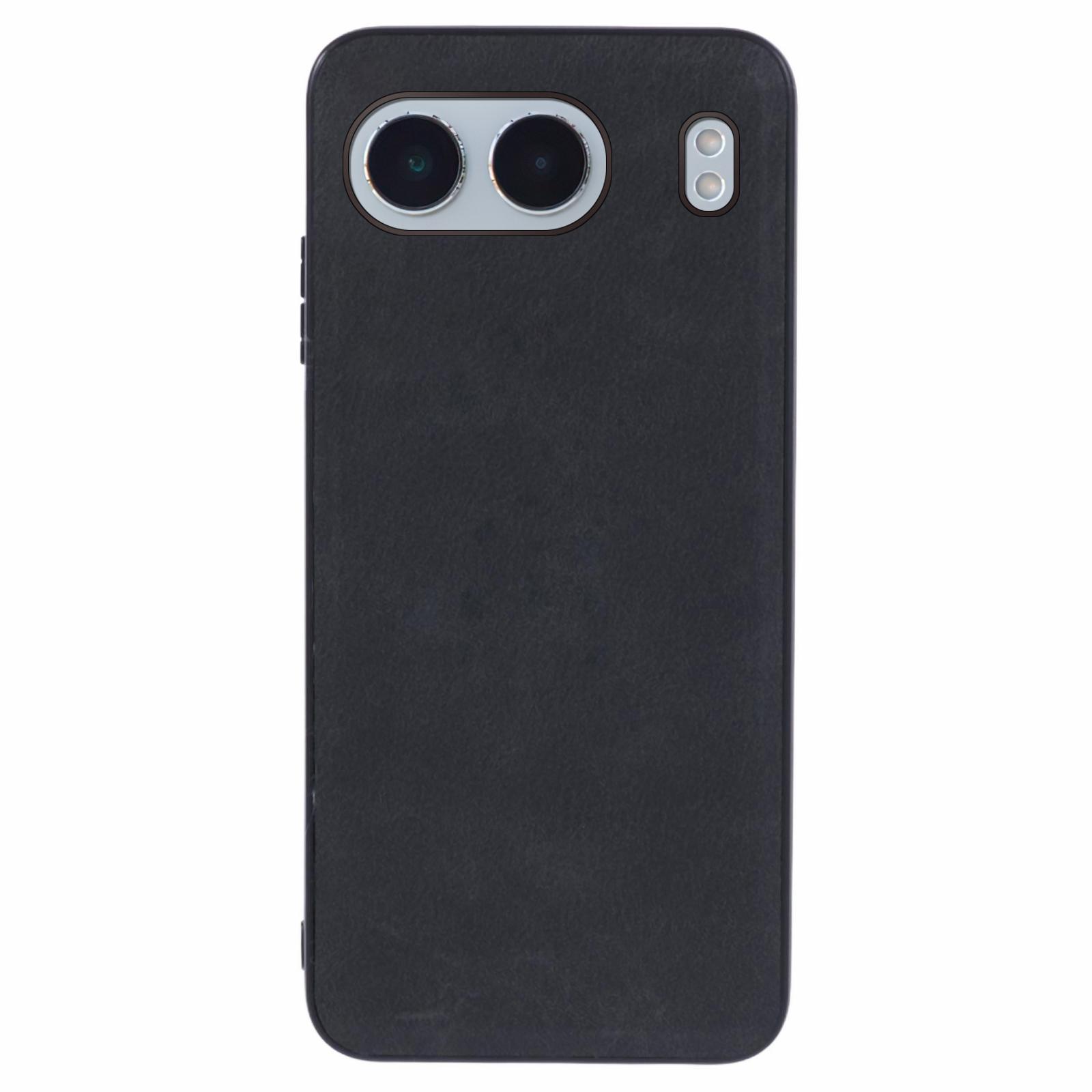 

For OnePlus Nord 4 Case Leather Coated PC+TPU Retro Phone Back Cover Black
