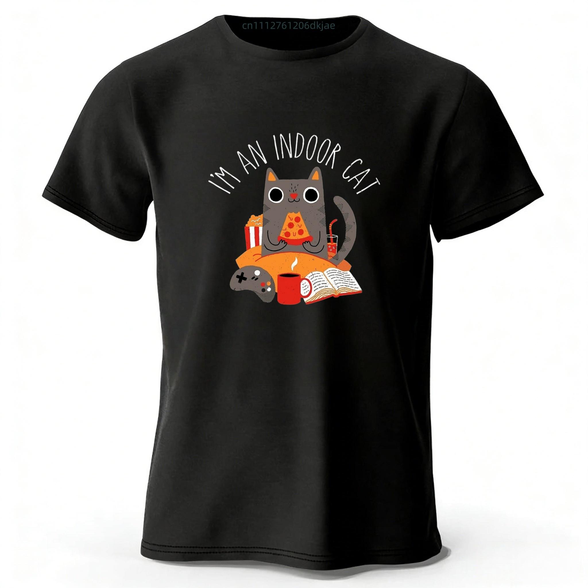 

Home Style Pizza Cat Print Pure Cotton Short Sleeved Shirt Summer Menswomens Street Casual Trend Tshirt Large Size Loose Top S