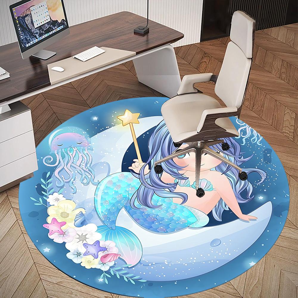 1pc Mermaid Starfish Round Chair mat Area Rug - Non-Slip, Floor Mat for Office, Bedroom, and Indoor Decor c1125436