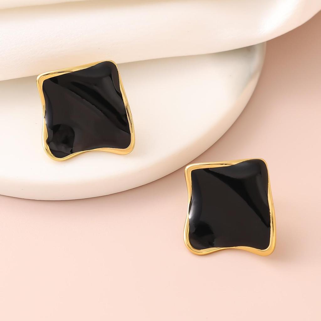 French Enamel Drip Oil Earrings: Stainless Steel, Irregular, Titanium Women's Luxury