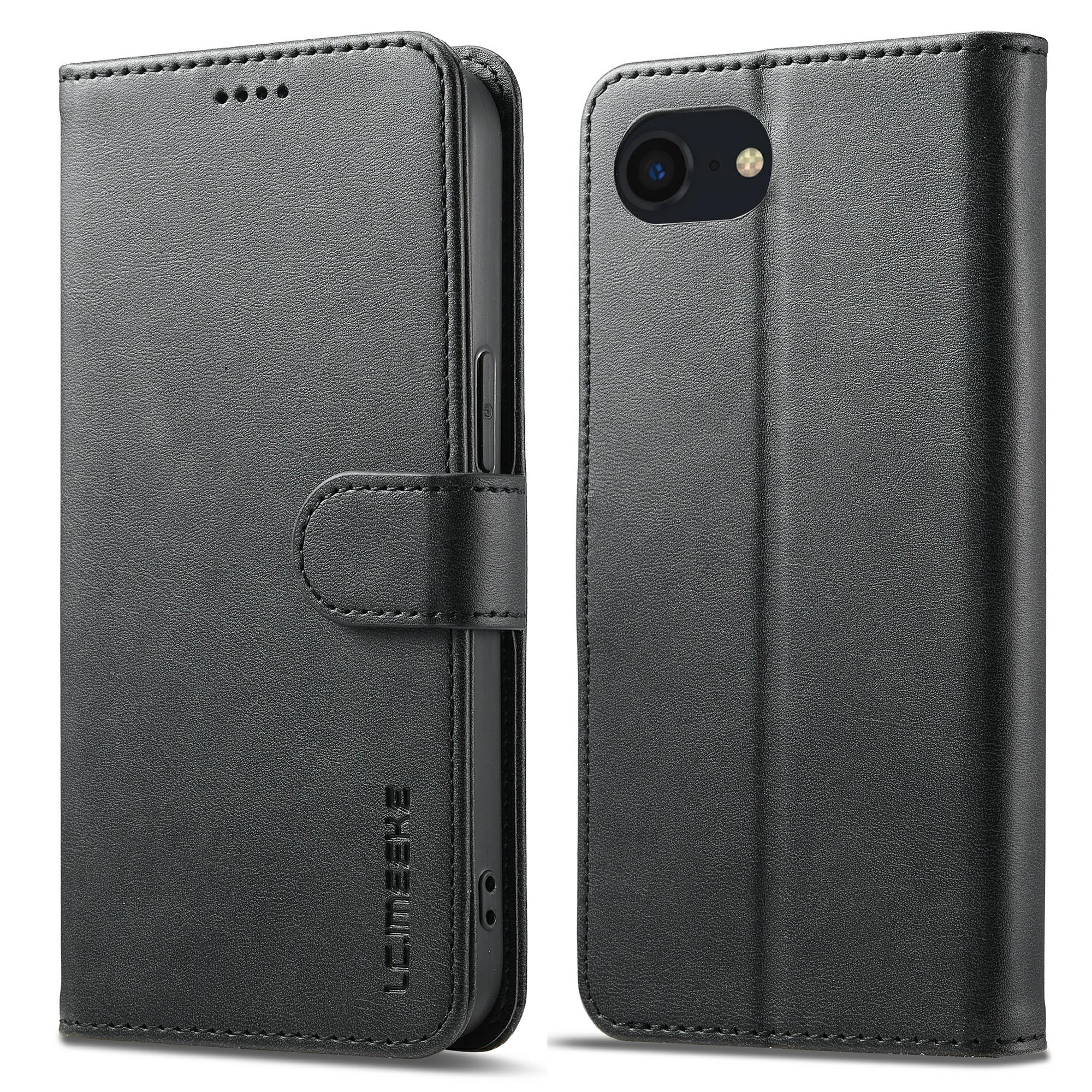 

LC.IMEEKE For iPhone 16e Case Calf Texture Magnetic Clasp Stand Phone Cover Black