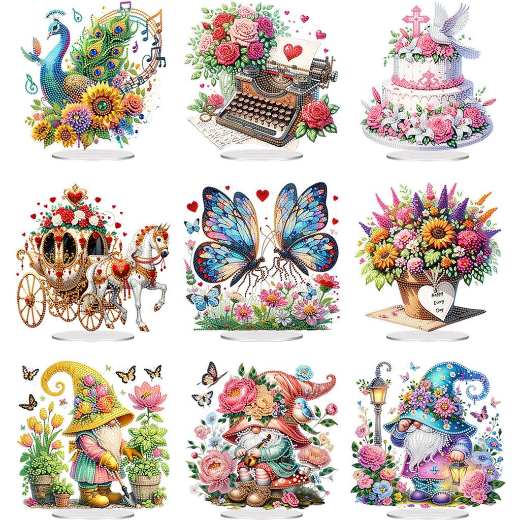 Acrylic 2D Flat DIY 5D DIY Diamond Art Tabletop Decorations Diamond Painting Desktop Decorations for Home Office Desktop Decor