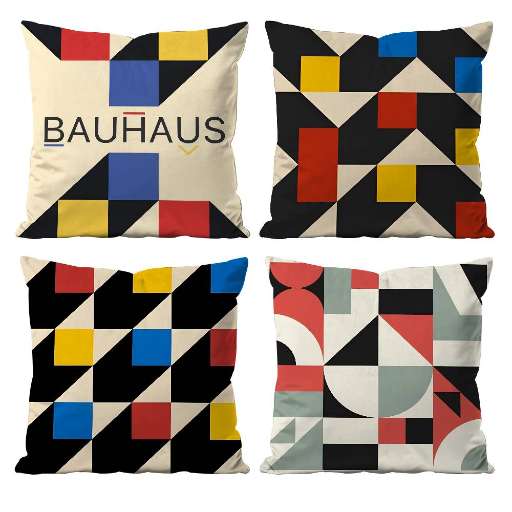 Abstraktní B-Bauhaus Geometrický povlak na polštář Povlak na polštář proti roztočům Neviditelný zip hedvábný krátký plyš Potah na polštář na pohovku