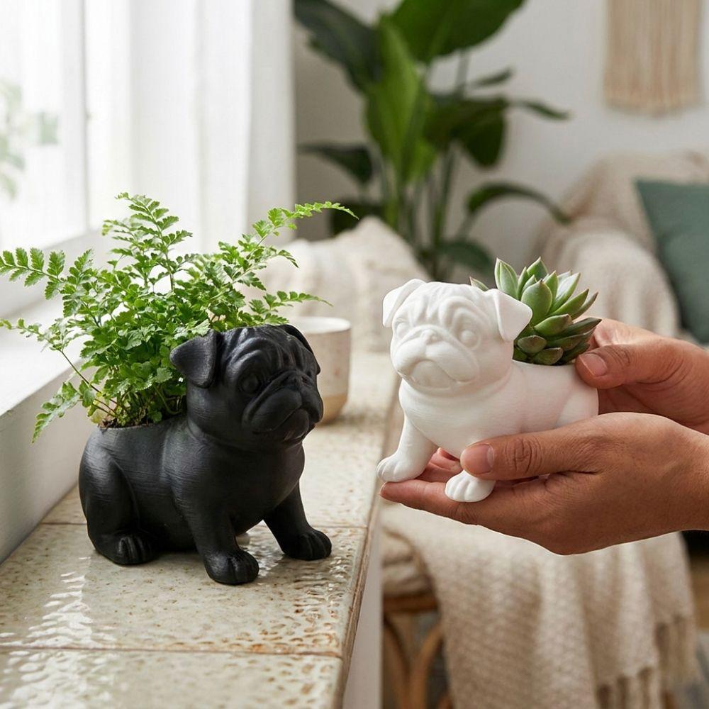 Plastic Pug Shaped Planter Pot 3D Printed Dog Succulent Planter Storage Flower Pot  Home Decor