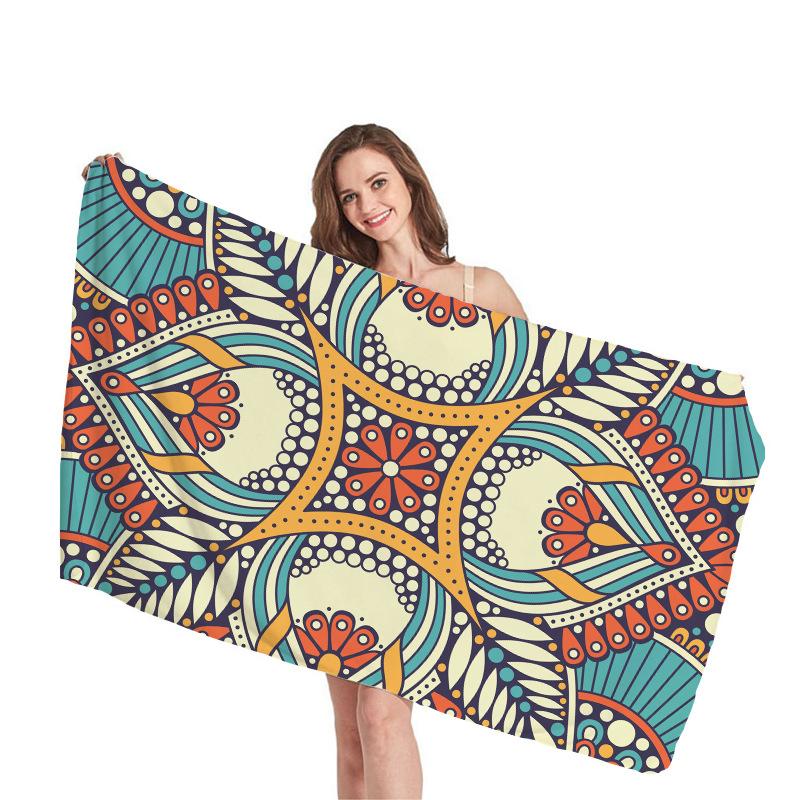 Mantra Geometric Pattern Digital-printed Polyester Superfine Fiber Double-sided Fleece Beach Vacation Bath Towel, Beach Towel