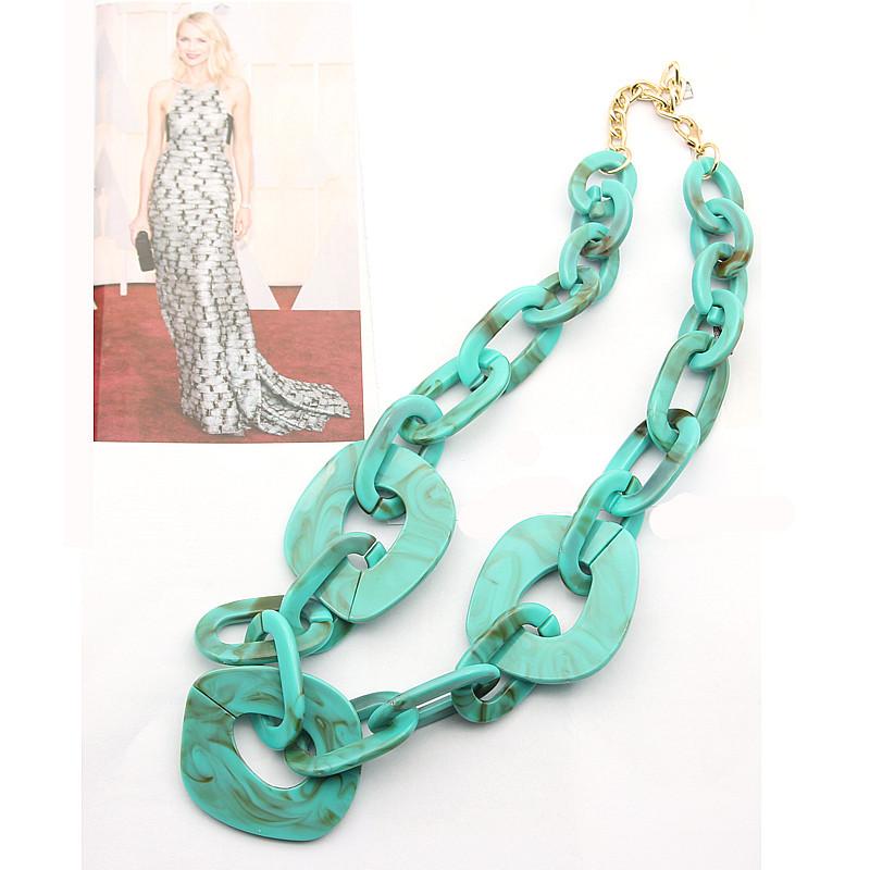 Bohemia Acrylic Large Square Link Choker Necklace for Women Men New Turquoise Resin Geometric Neck Chain Pendants Jewelry Collar