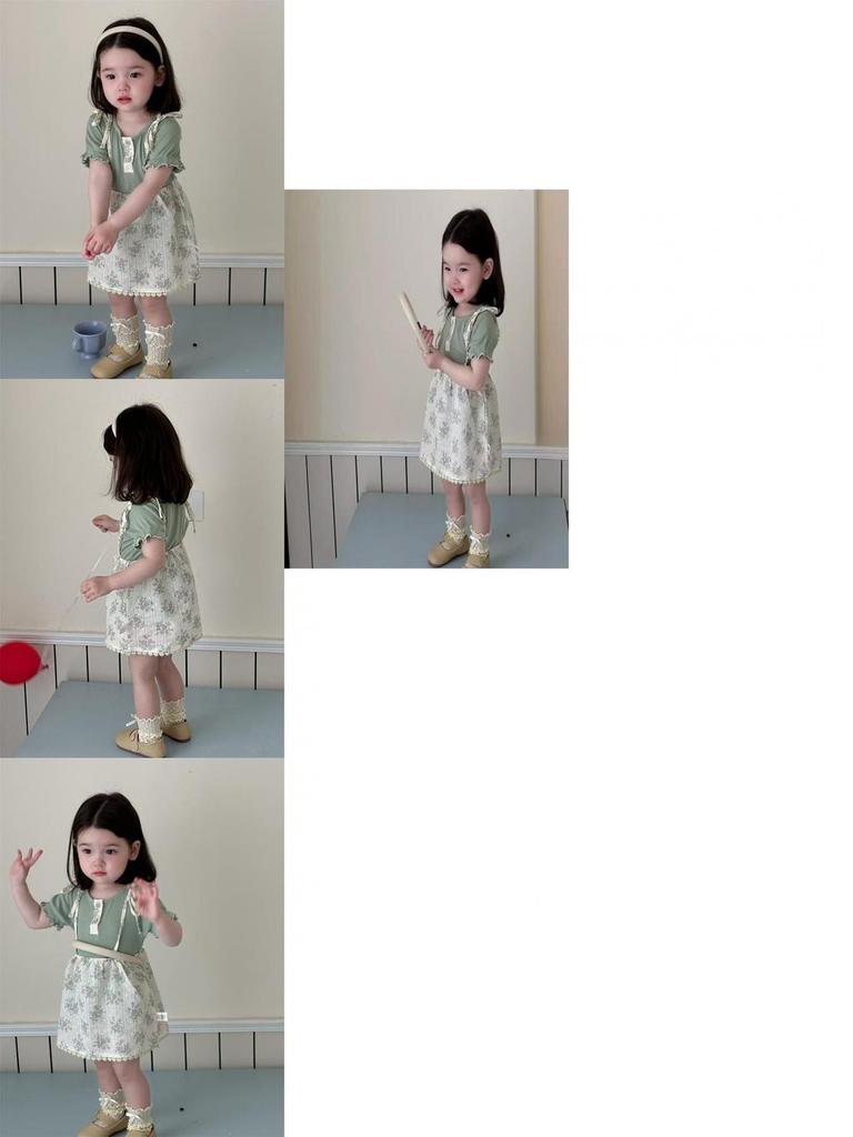 Stylish Korean Toddler Girls Summer Outfit Soft Cotton Short Sleeve T-shirt And Skirt Set